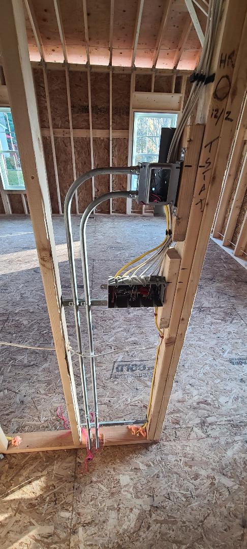 Wiring installed within open timber wall framing